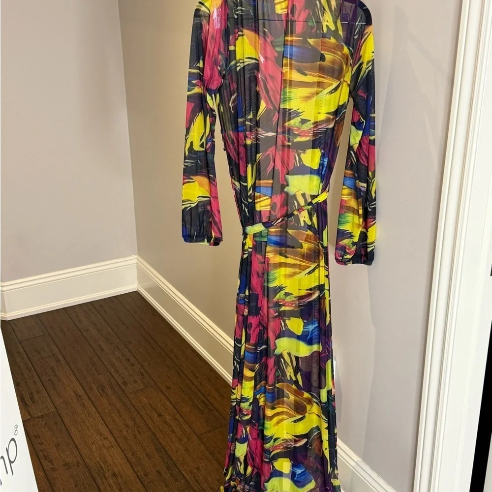 Swimsuit Cover Up Sheer Vibrant Multicolor Maxi long sleeve - Picture 3 of 8